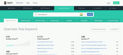 best free keyword research tool Spyfu