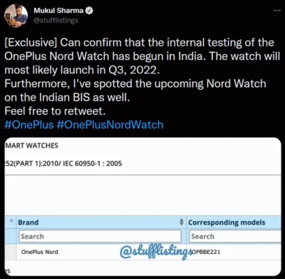 oneplus Nord smartwatch confirmation